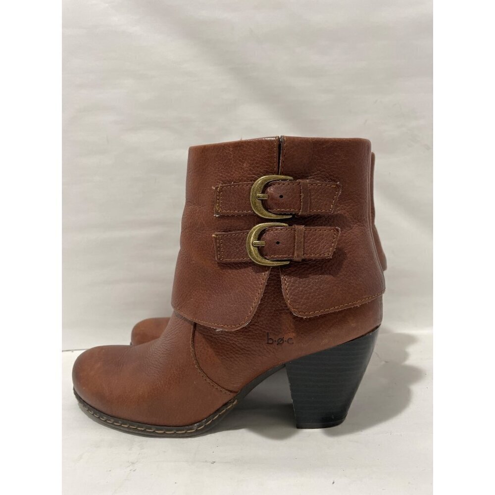 BOC BOOTS Concepts Traipse Brown Leather Ankle Boots, Size 7/38 Cuff Buckle SHO